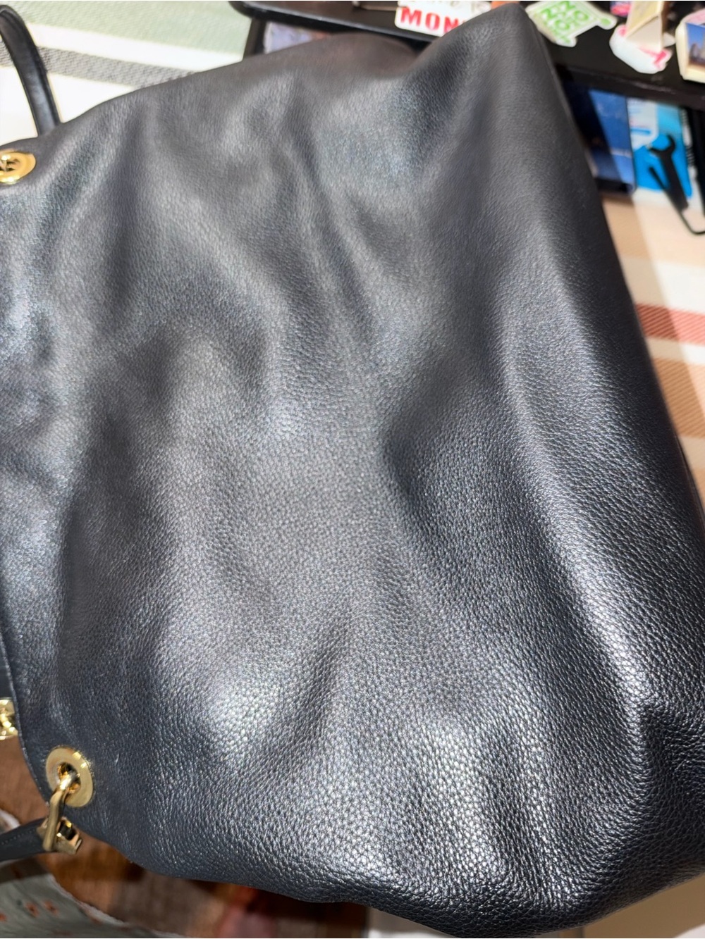 MICHAEL Michael Kors Raven Large Pebbled Leather Hobo Tote Black Gold w/Dust Bag - Picture 9 of 11